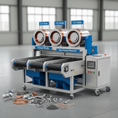 Intensité du champ magnétique 0,5 à 1,5 Tesla Séparateur électromagnétique Système automatique garantissant l'extraction industrielle de métaux