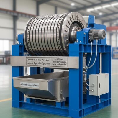 Équipement de séparation magnétique d'une capacité de 1 à 10 tonnes par heure avec une fréquence de vibration de 70 tr/min et des conseils techniques d'installation garantissant le fonctionnement