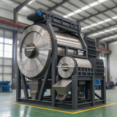 Séparateur magnétique sec pour refroidissement à l'huile avec aimant permanent ou électromagnétique en option Diamètre du tambour magnétique compris entre 500 et 2000 mm
